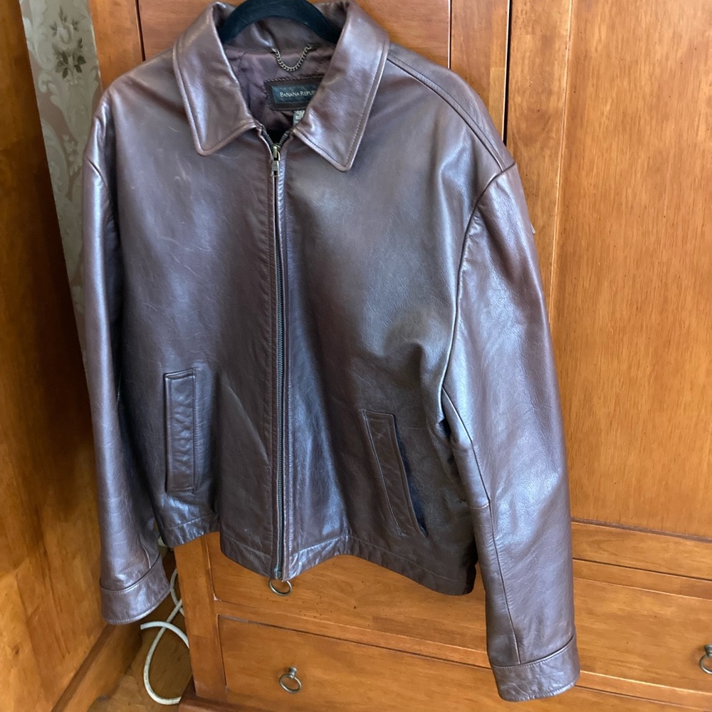 Brown leather bomber jacket size large